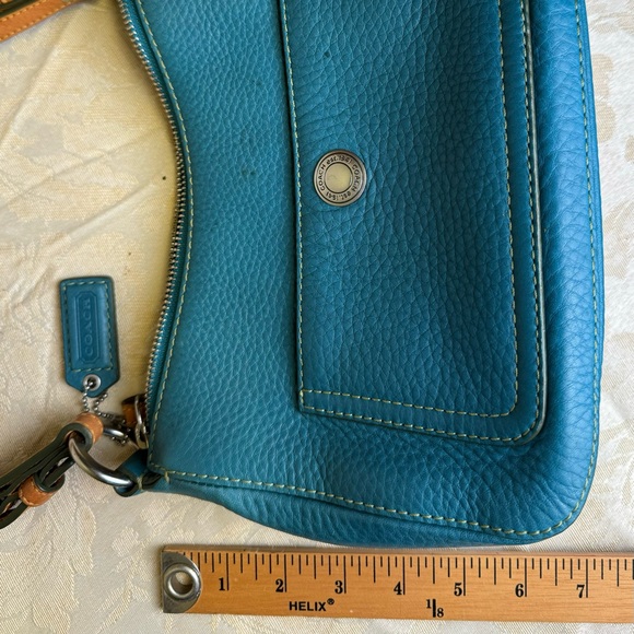 Coach turquoise pebble leather handbag with matching wristlet. - Picture 7 of 10